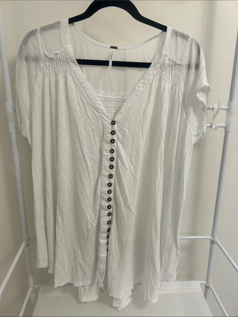 Free People White V-Neck Button-Front Tunic